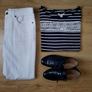 crochet insert striped t-shirt